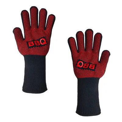 BBQ gloves Высокая Температура устойчивый 800 градусов огонь для барбекю перчатки Non-slip огнеупорные Рождественская утепленная силиконовая для микроволновой печи перчатки - Цвет: BBQ gloves