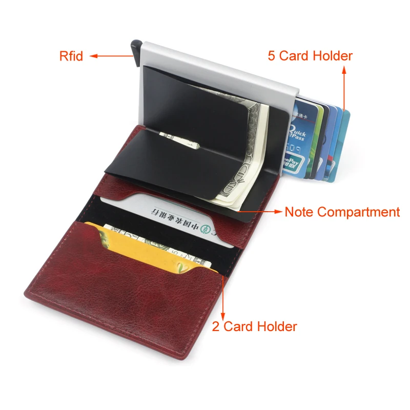 Genuine Leather Men Wallet Automatic Credit Card Holder Leather Blocking Small Metal Wallet Money Clip Aluminum Wallet Bag