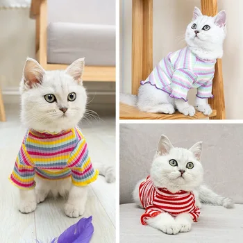 

Rainbow cat Clothes Summer Pet knitting Vest Shirt For Small Dogs cats Knitted Sleeveless Cat Tshirt Outfit Apparel Coats Top