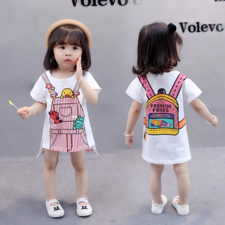 Summer Girls Cute Print Cartoon Long T-shirt Short Sleeve t shirt kids t shirt girls t shirt girls tee shirt