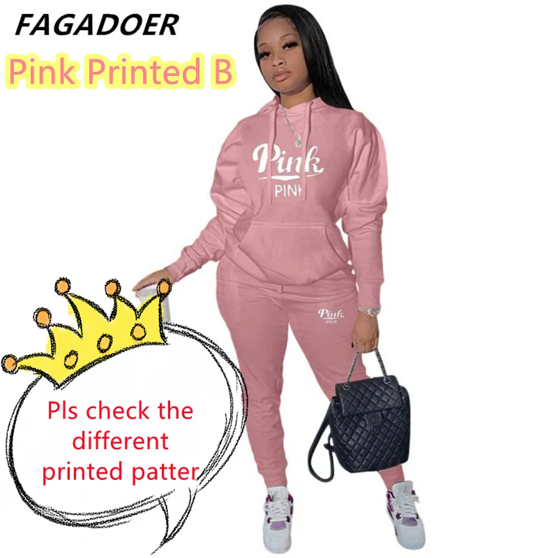 Fagadoer Hoodies Sport Two Piece Set Women Autumn Winter Tracksuit Solid Sweatshirts+Pants Casual Streetwear Women Sweat Suits pink jogging suit Suits & Blazers