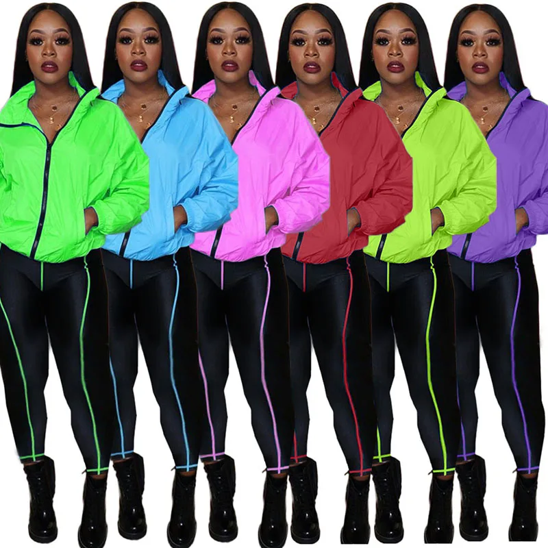 

Autumn Fashion Casual Solid Color Long-sleeved Zipper Top Tights Pants Two-piece Suit European and American Streetwear