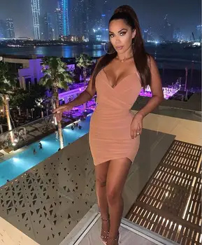 

Women Summer Style Sexy V Neck Mesh Black Bandage Dress 2019 Designer Fashion Evening Party Dress Vestido