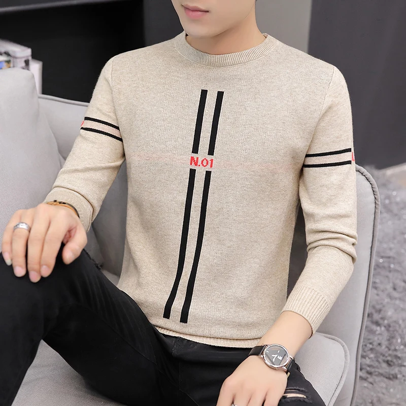Skup Jesień zima moda marka odzież dziergany sweter męski grube paski Slim dopasowany sweter mężczyźni 100% bawełna O Neck swetry dla mężczyzn