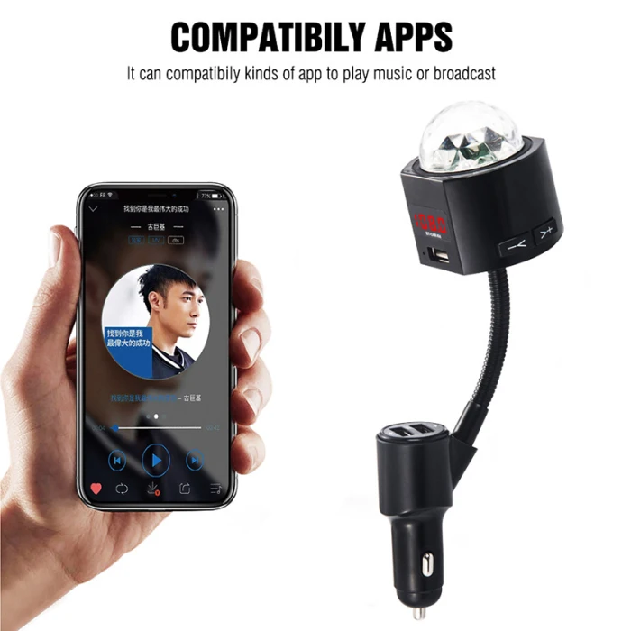 Автомобильный fm-передатчик 3 USB зарядка Bluetooth автомобильный комплект музыкальный плеер со съемным диско-светильник SP99