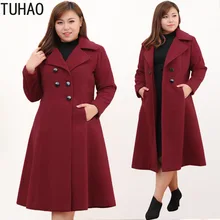 TUHAO, осенне-зимние плотные женские пальто, зимнее шерстяное длинное пальто,, элегантные офисные женские пальто размера плюс 10XL 9XL 8XL, пальто WM14