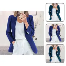 Lady Blazer Buttons Decoration Women Ribbing Graceful Lapel Blazer   Blazer  for Daily Wear