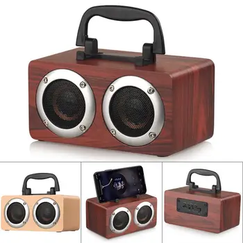 

Portable Wood Grain Retro Bluetooth Speaker with Mobile Phone Holder Support TF Card/AUX Playback Function for Camping/Dancing