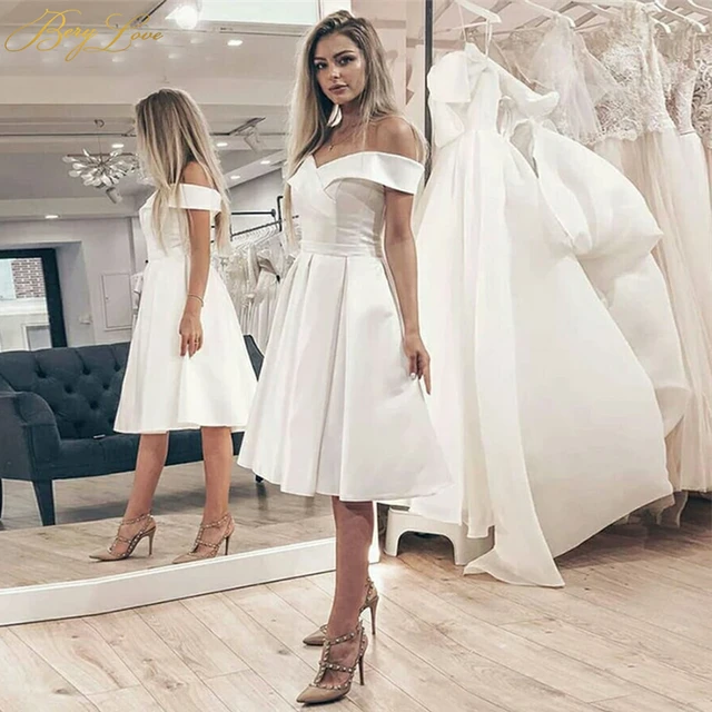 White off the shoulder a-line wedding dresses,short homecoming