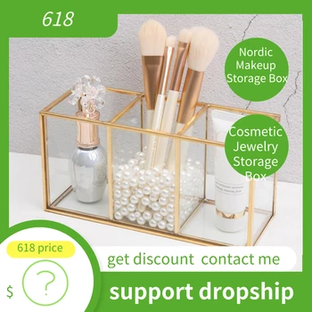 

Nordic Makeup Storage Box Makeup Organizer Transparent Glass Cosmetics Make Up Brush Lipstick Home Ornament