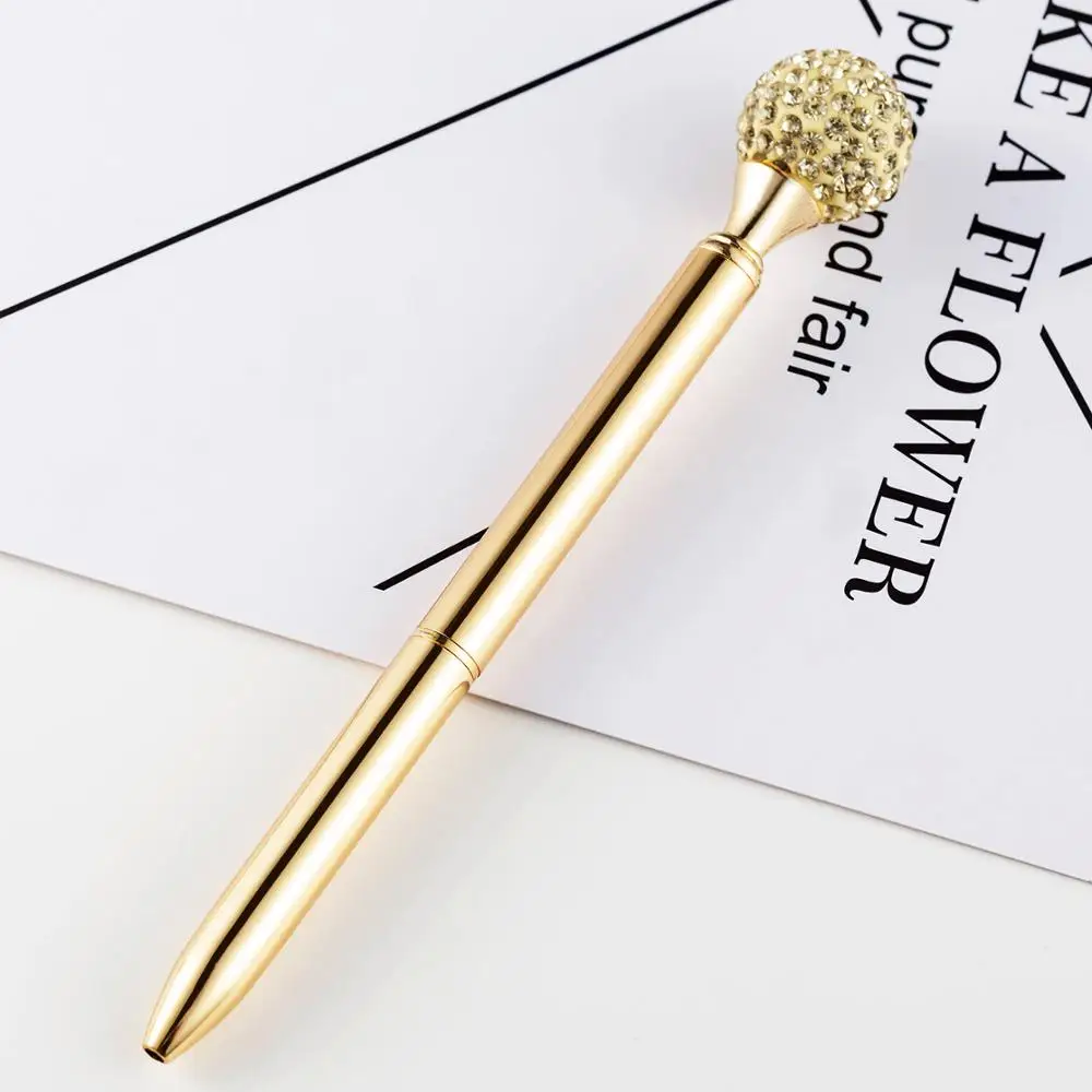 Высокое качество 0,7 мм металлический материал шариковая кристальная ручка круглые цветные бриллианты красивая ручка канцелярский подарок для студента - Цвет: Цвет: желтый