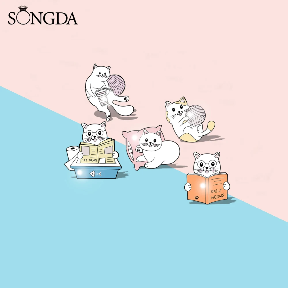 SONGDA-эмалированные булавки в виде котенка из мультфильма кошки для чтения игровой