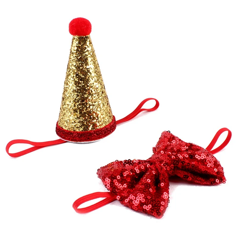 1 комплект, шапки для собак с бантом, кошка, собака, костюм на день рождения, дизайн с блестками, головной убор, шапка, Рождественская вечеринка, аксессуары для домашних животных - Цвет: RD