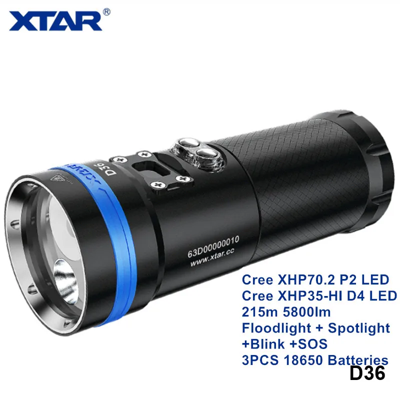 Xtar D36 мощный перезаряжаемый аккумулятор 18650 подводный прожектор светодиодный
