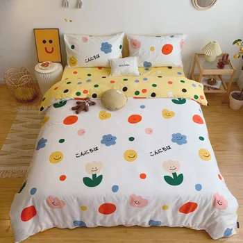 

Summer new smiley cotton cartoon parent-child series pure cotton bedding set single student dormitory home decor