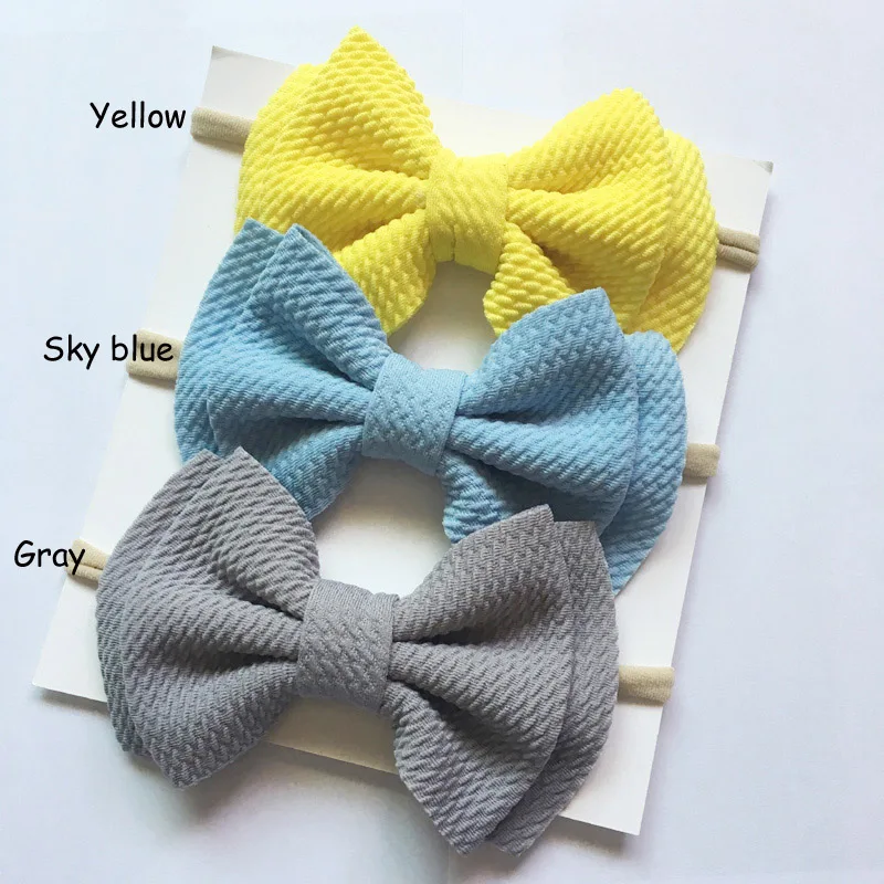 Set 3 Set of 3, Baby Girls Fabric hair bow nylon headband, messy bow Schoolgirl Bow headbands baby shower gift - Цвет: Set 3