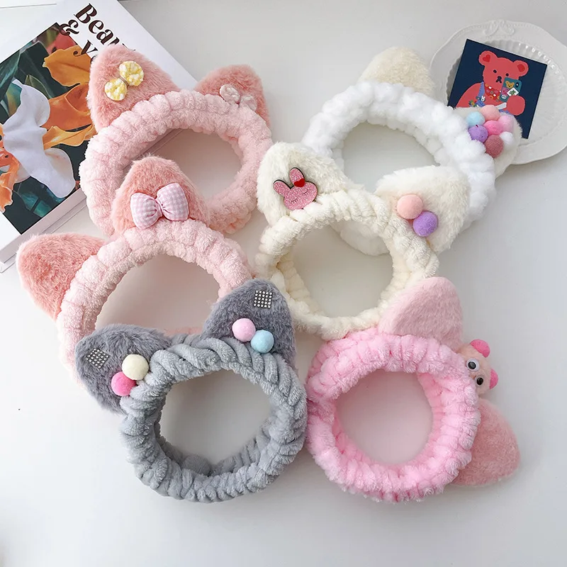 2022 Cat New Coral Fleece Wash Face Bow Hairbands For Women Girls Headbands Headwear Hair Bands Turban Hair Accessories goody hair clips