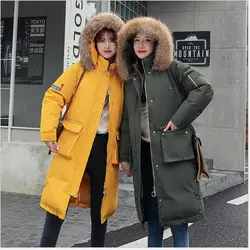 Новинка 2019, модная женская зимняя куртка с хлопковой подкладкой, теплое плотное Женское пальто, длинная парка, женские куртки со съемным
