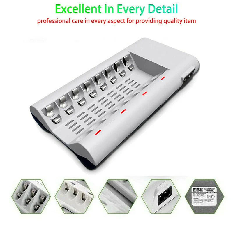

Portable External Power Cord 8 Slot Intelligent Battery Charger For AA AAA Ni-MH/Ni-Cd Rechargeable Batteries Timed Charging