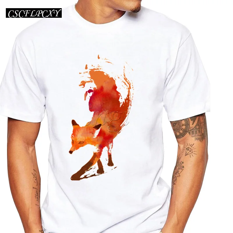 

Latest 2019 men's fashion creative painted fox t-shirt funny tee shirts Hipster O-neck popular tops