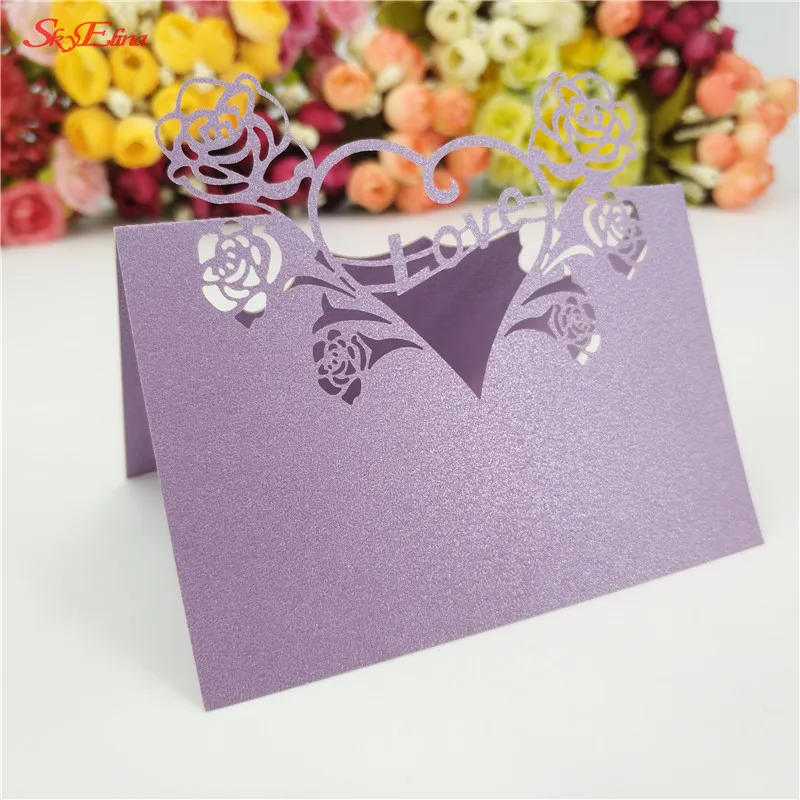 Light Purple 100 шт. вырезанные лазером сердечки форма сиденья карты именные карточки на стол место карты свадебные принадлежности для украшения праздника свадебные принадлежности 12*9 см 5zsh074 - Цвет: Light Purple