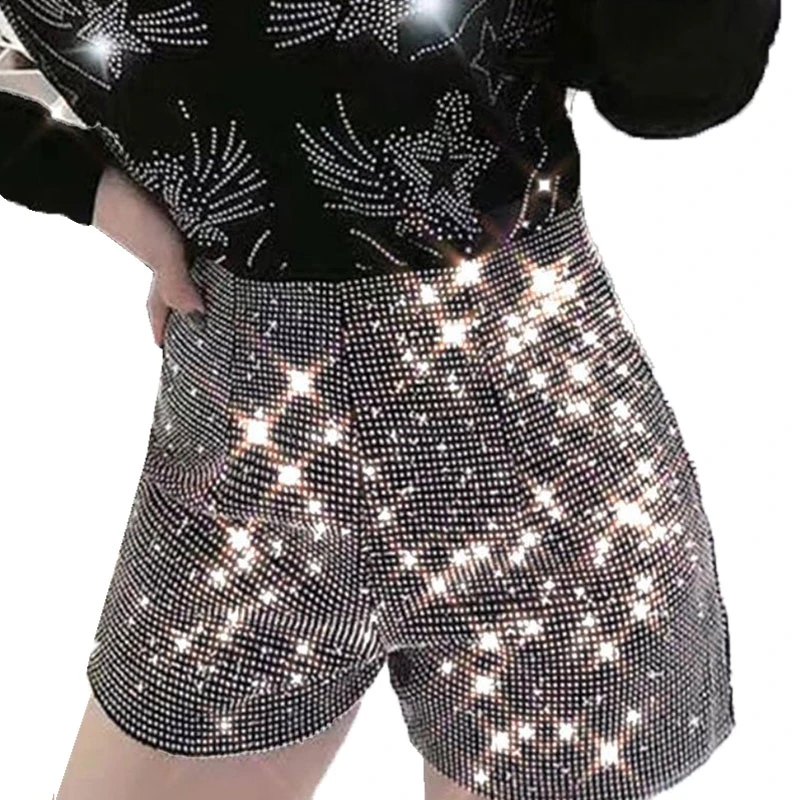 Black rhinestone shorts Clearance