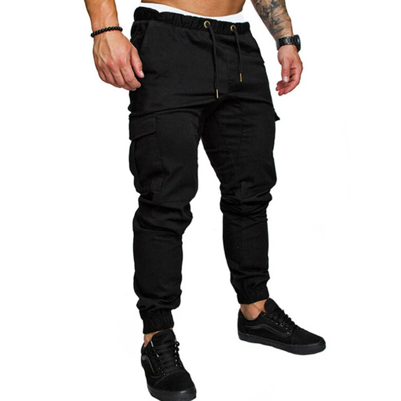 Осенние мужские спортивные брюки карго, новинка, повседневные джоггеры, обтягивающие штаны, эластичные длинные брюки, панталоны для мужчин, военные армейские брюки карго - Цвет: Black FK100