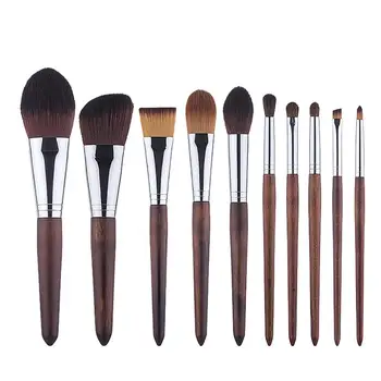 

10 Pack Wooden Makeup Brushes Set For Facial Contours Foundation Blush Concealer Eye Shadow Eyebrows Lips Brush