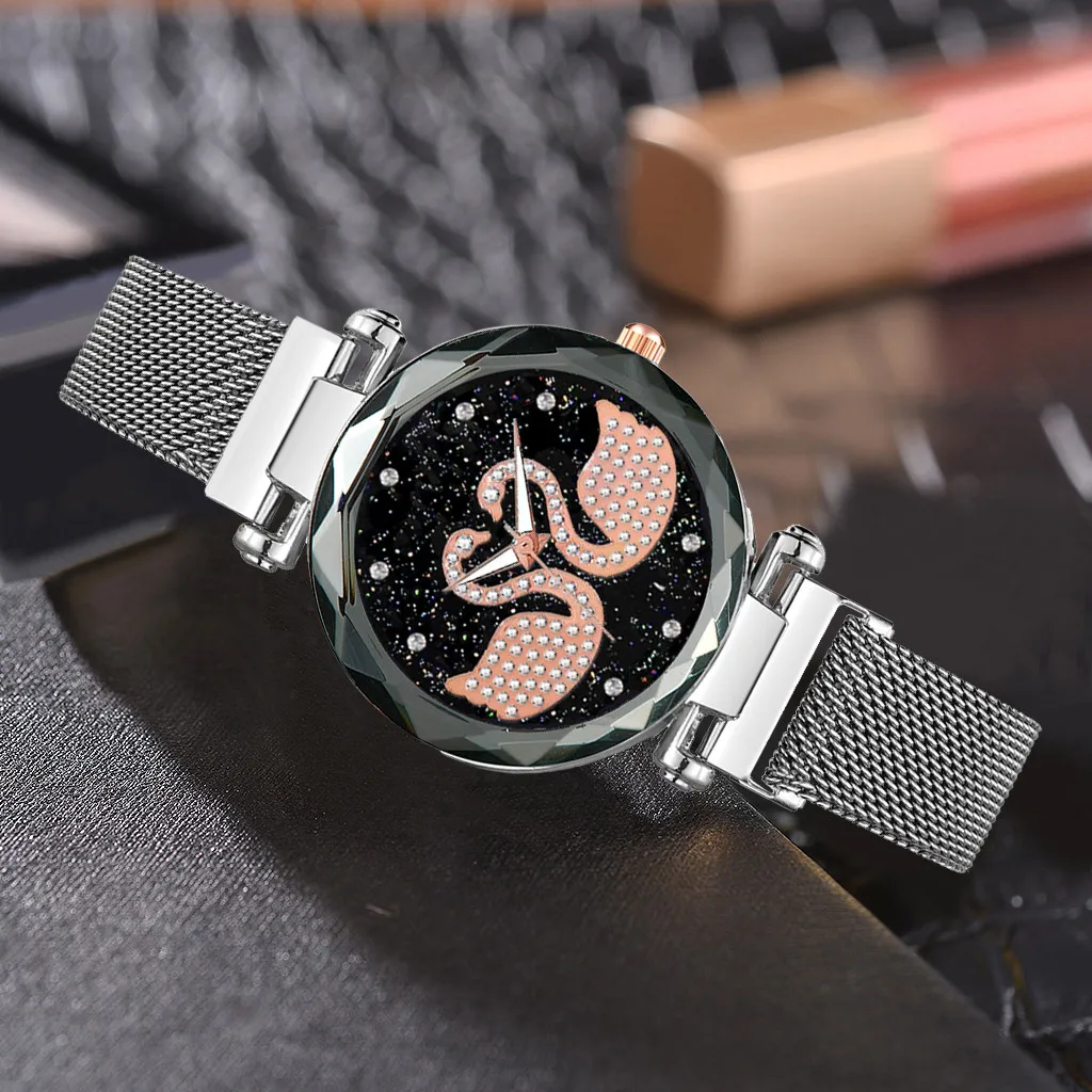 Reloj mujer, женские часы, магнит, камень, лебедь, алмаз, женские кварцевые часы, повседневные женские часы, relojes para mujer