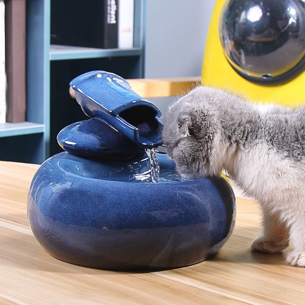 Cat Ceramic Water Fountain Pet Drinking Electric Dispenser European