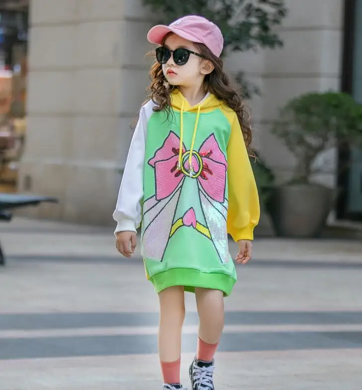 10.8th Age 4 6 8 10 12 14Y Sequined Girl's Sweatshirt Winter Thicken loose girl's Hooded Sweatshirt