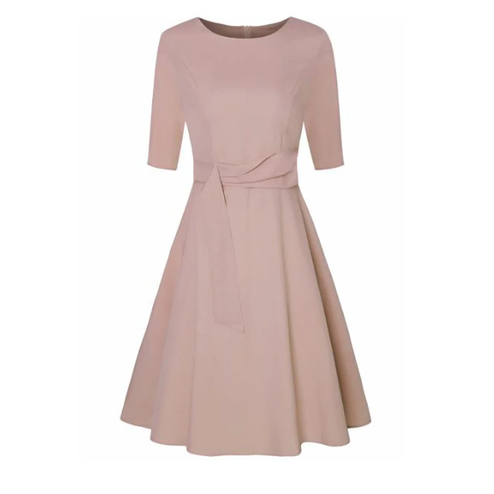 Pink Dress Женское летнее осеннее элегантное офисное платье с рукавом до локтя, повседневное женское зеленое платье, винтажная вечеринка, платья, Robe de Soiree - Цвет: Pink Dress