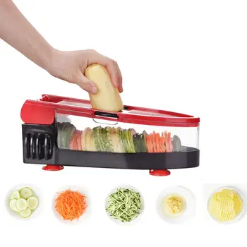 

Slicer Vegetable Cutter Grater Chopper Julienne 6 Interchangeable Blades & Peeler Hand Protector Food Container Potato Cutter 2