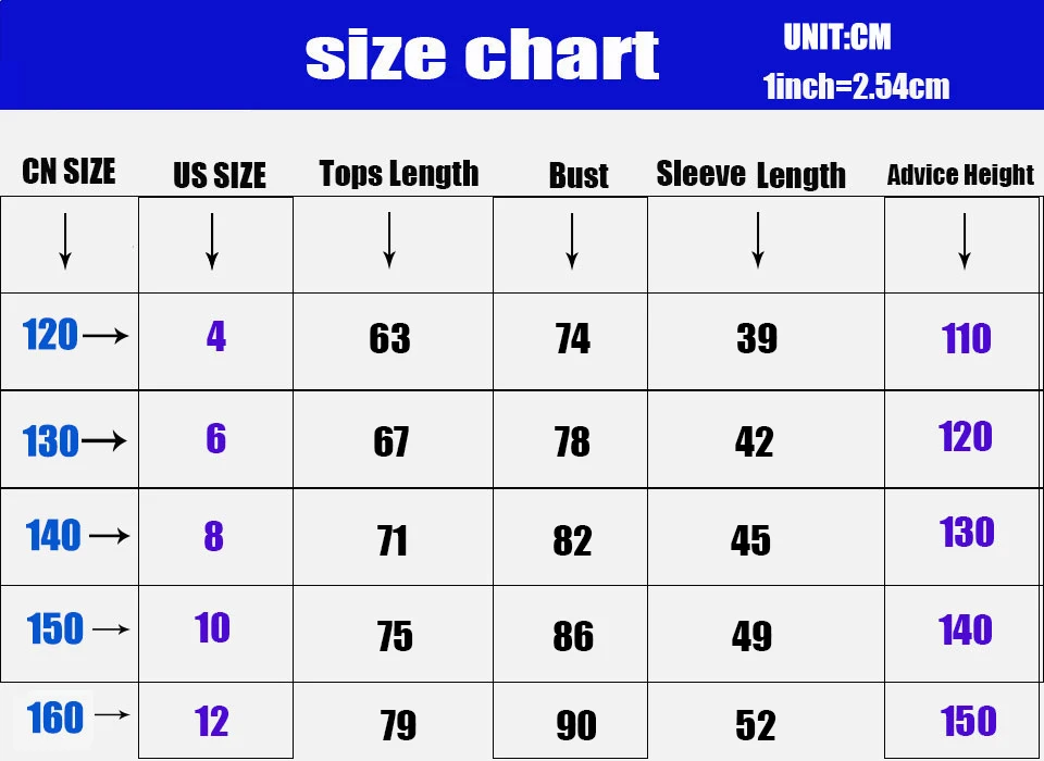 上衣尺码表120-160-尺码偏小