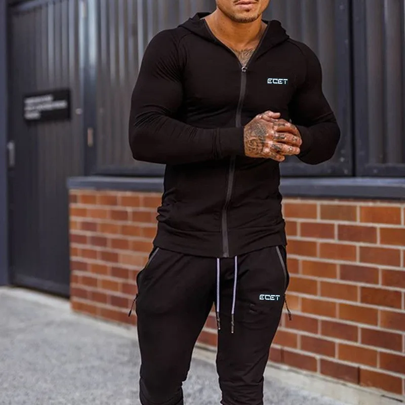 Mannen Sport Pak Bodybuilding Hoodie + Broek Set Mannen Katoen Sport Suits  Rits Panty Kleding Fitness Running Set Mannen Trainingspakken|Hardloop  setjes| - AliExpress