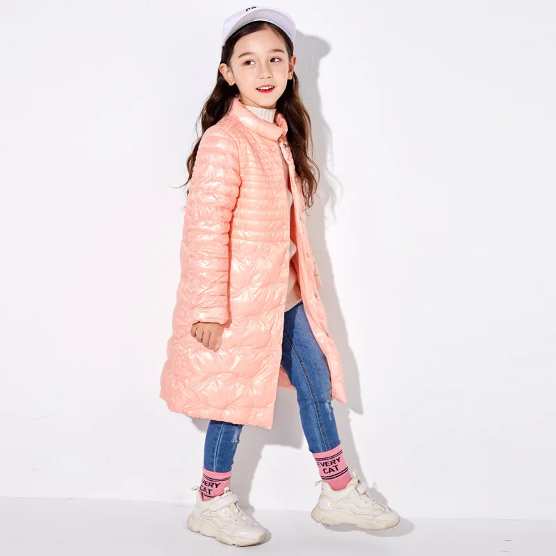 Новая зимняя стильная пуховая куртка для маленьких девочек длинные теплые длинные хлопковые парки высокого качества детская одежда, куртка, пальто - Цвет: Розовый
