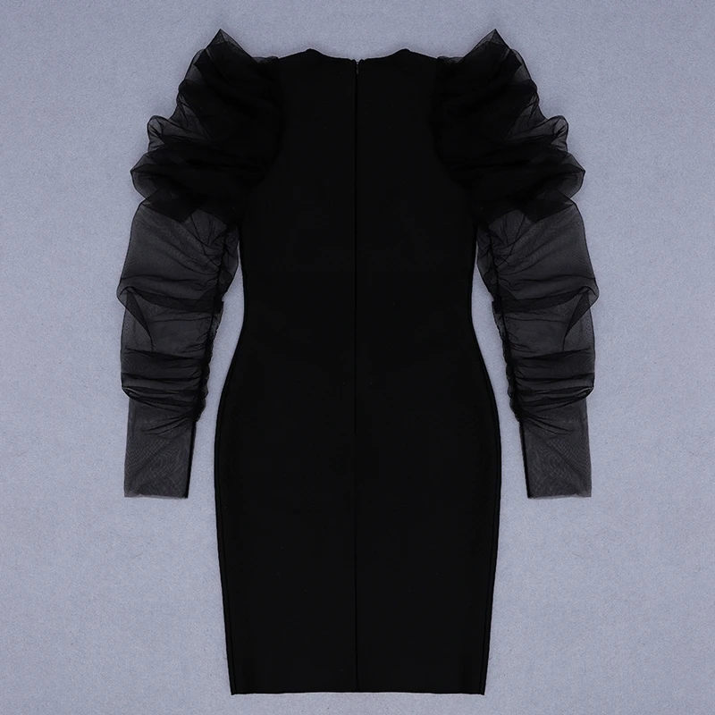 INDRESSME Новое Сексуальное Женское весеннее модное Сетчатое кружевное Бандажное платье с длинным рукавом Вечерние Клубные облегающие мини-платья
