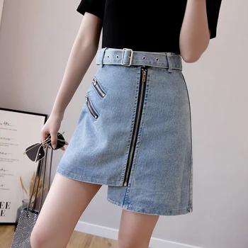 

New Mini Chic Denim skirt Women zipper irregular Skirts Ladies Streetwear Plus Size Spring summer High Waist Hip Vintage skirt