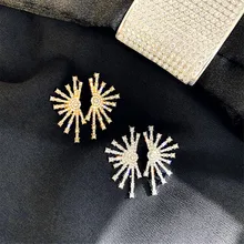 FYUAN, геометрические серьги-гвоздики с кристаллами для женщин, Изысканные Золотые серьги-искры, стразы, массивные серьги, вечерние ювелирные изделия