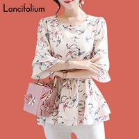 Floral Chiffon Blouse Women Summer Korean Ruffle Peplum Top Ladies 2020 Elegant Plus Size Office Shirt Female Camisas Femininas 1
