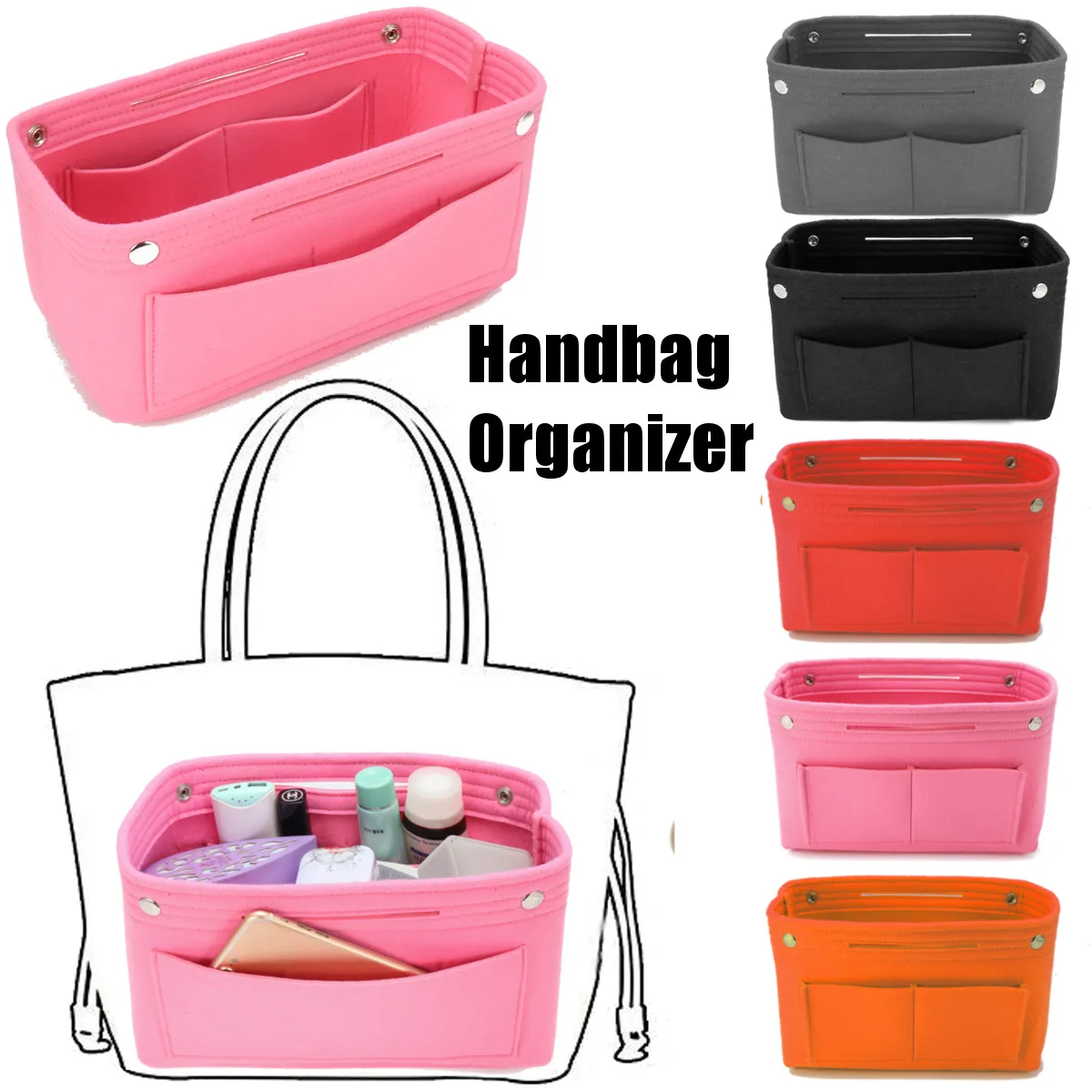 cheap Felt Insert Bag Women Insert Organizer Handbag Organizer With Pockets For Cosmetics Makeup Bag Organizers Baby Mommy Handbag