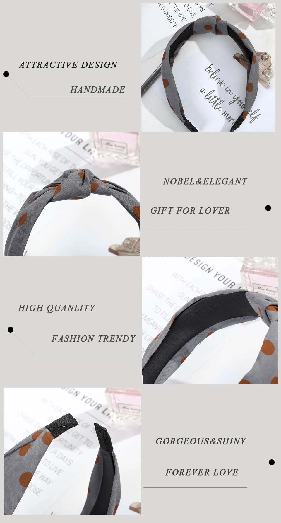 AWAYTR Dots Print Headband for Women Hair Accessories Cotton Hair Hoop Wide Head Band Knotted Center Adults Headdress Hairband