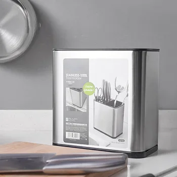 

Utensil Holder Stainless Steel Storage Detachable Block Modern Scissors Spoons Drain Tableware Large Capacity For Cutlery