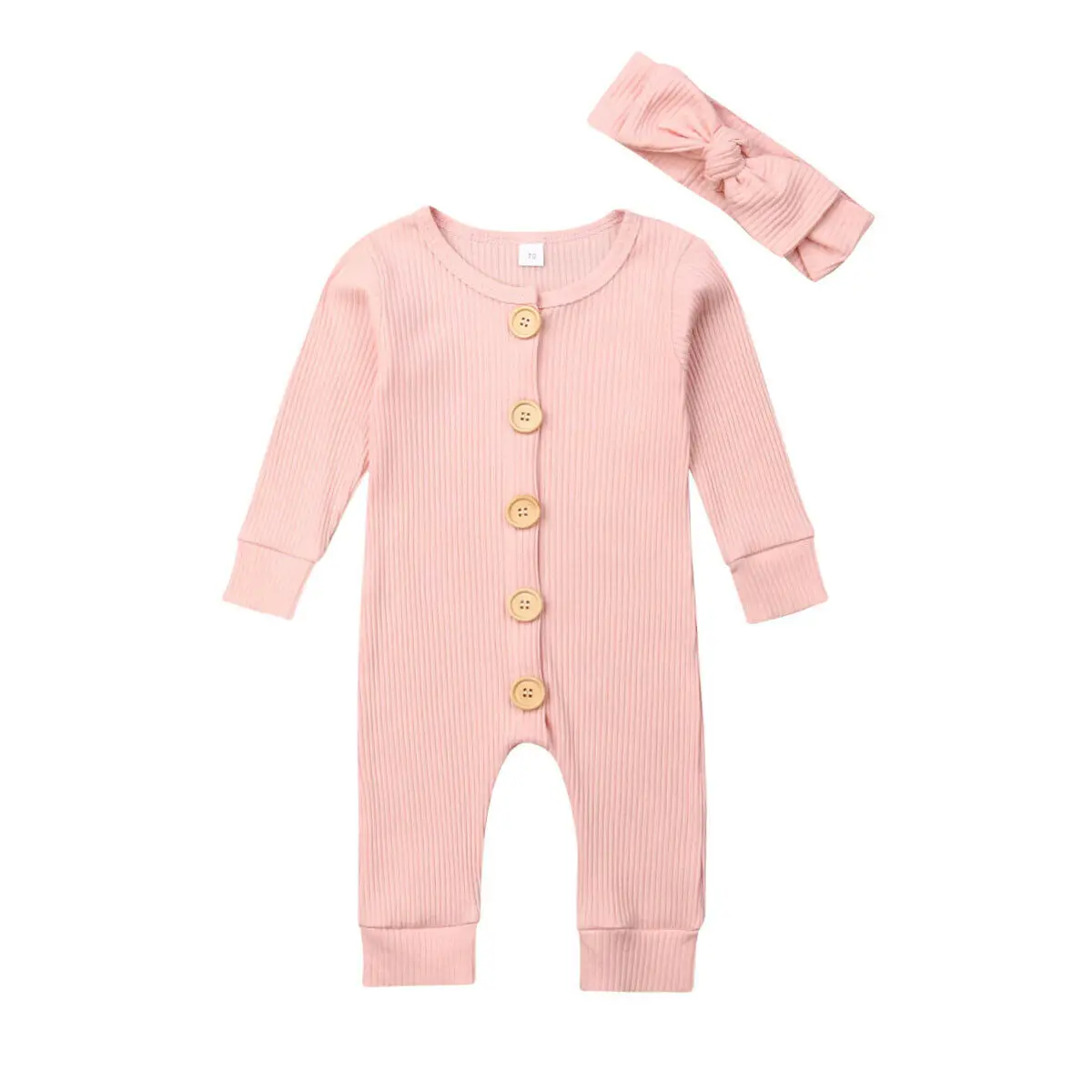 Pudcoco/ Осенний комбинезон с длинными рукавами для новорожденных мальчиков и девочек, однотонный комбинезон, одежда на осень и весну - Цвет: Розовый