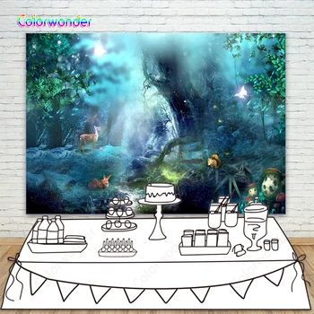 

Dreamlike Forest Jungle Animals Deer Rabbits and Squirrel Hazy Photography Backdrop Background Wonderland Party Decor Backdrop