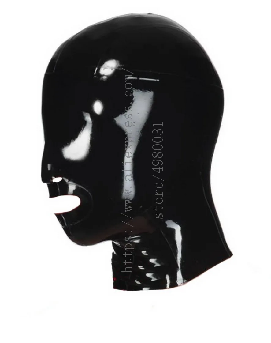 Back zipper& mesh eyes designs(open nostrils& mouth) adults's black latex bondage hood what is made of natural latex materials - Цвет: Черный