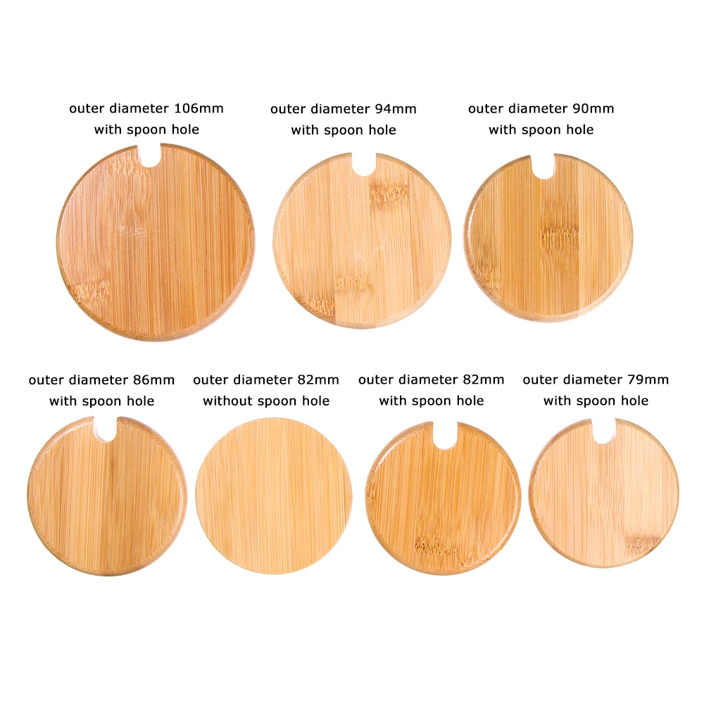 Natural Wood Lid With Spoon Hole Wooden Lids Mason Jar Cap Can Mug Cover Seasoning Bottle Home Kitchen Supplies Various Sizes for wooden jar lids