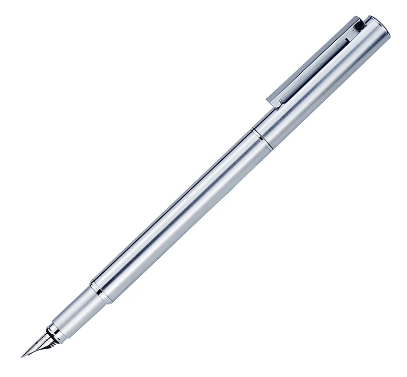 HongDian Metal Stainless Steel Fountain Pen Fine Nib 0.4mm Bright Silver Excellent Writing Gift Ink Pen for Business Office Home