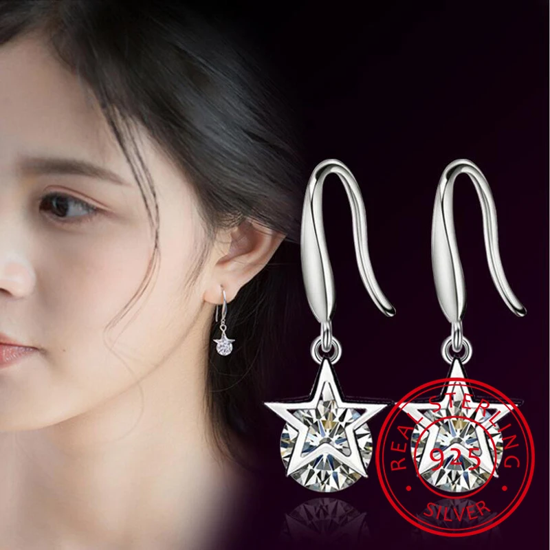 

Exquisite 925 Sterling Silver Jewelry Shiny Zirconia Star Tassel Earrings For Women Gift Oorbellen Brincos S-E302