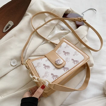 

Square Crossbody Bag For Women 2020 Vintage Shoulder Bag Small Handbag Purse Animal Print Baguette With Chain